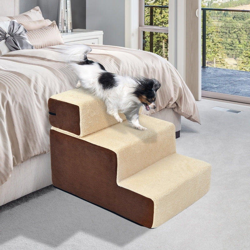 PawHut Deluxe Pet Stairs 3 Steps Dog Cat Soft Padded Covered Staircase