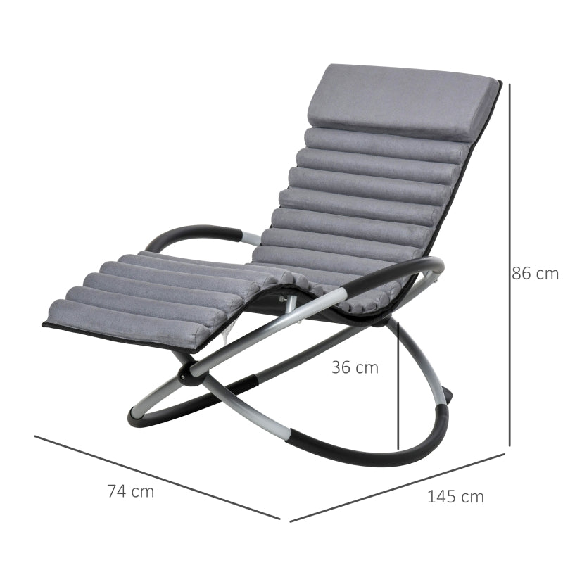 Outsunny Orbital Rocking Chair Folding Lounger Anti-drop with Mat Removable Design 2 in 1 145x74x86cm Black Grey