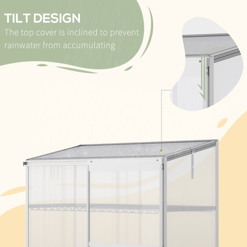 Outsunny 3-Tier Mini Greenhouse Garden Cold Frame Plant Growth House w / Polycarbonate Panels, Openable Roof, 129.5 x 58 x 140 cm, Silver