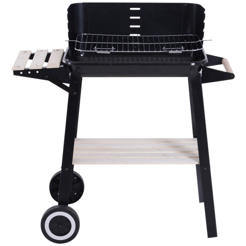 Outsunny BBQ Grill Trolley Charcoal BBQ Barbecue Grill Outdoor Patio Garden Heating Smoker with Side Trays Storage Shelf and Wheels