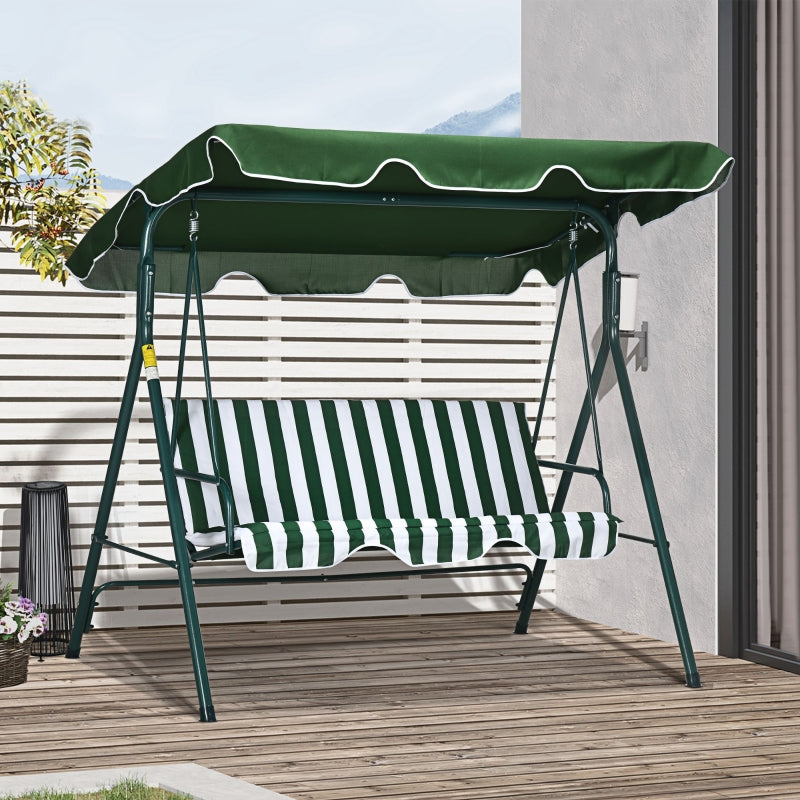 Outsunny 3 Seater Garden Swing Chair W/ Adjustable Canopy, Garden Swing Seat with Steel Frame, Padded Seat, Green