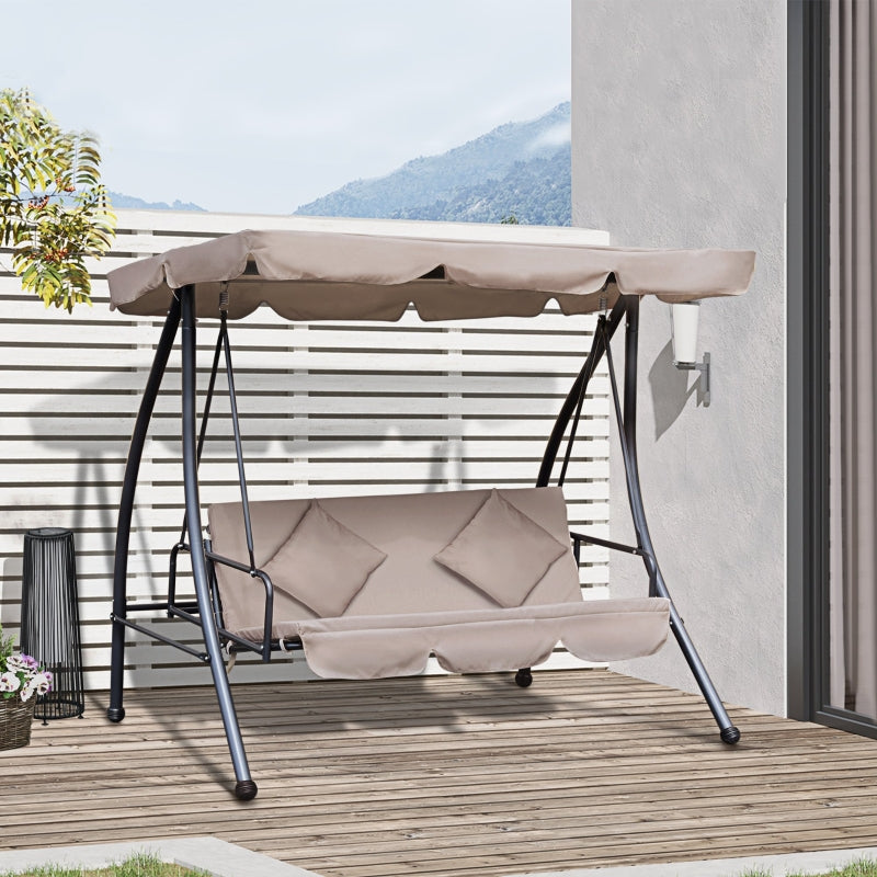 Outsunny Outdoor 2-in-1 Patio Swing Chair Lounger 3 Seater Garden Swing Seat Bed Hammock Bed Convertible Tilt Canopy W/ Cushion, Beige