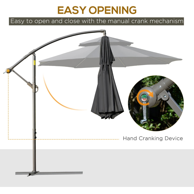 Outsunny 2.7m Banana Parasol Cantilever Umbrella with Crank Handle , Double Tier Canopy and Cross Base for Outdoor, Hanging Sun Shade, Black