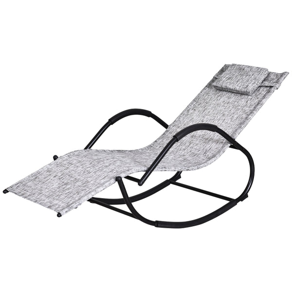 Outsunny Patio Rocking Lounge Chair Texteline Zero Gravity Rocker Outdoor Patio Garden Recliner Seat w/ Padded Pillow - Grey