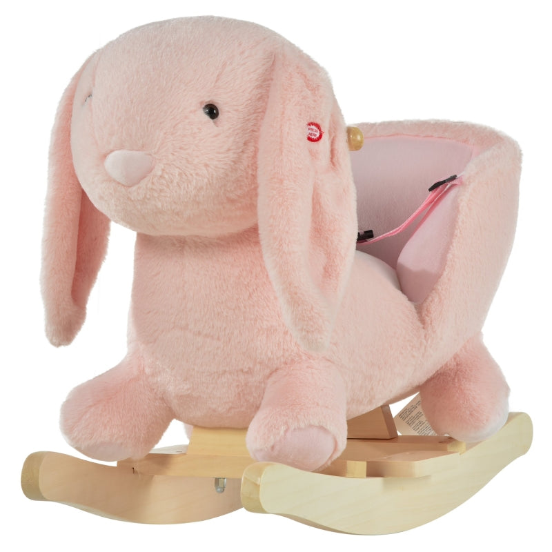 HOMCOM Toddlers Rabbit Plush Rocking Ride On w/ Sound Pink