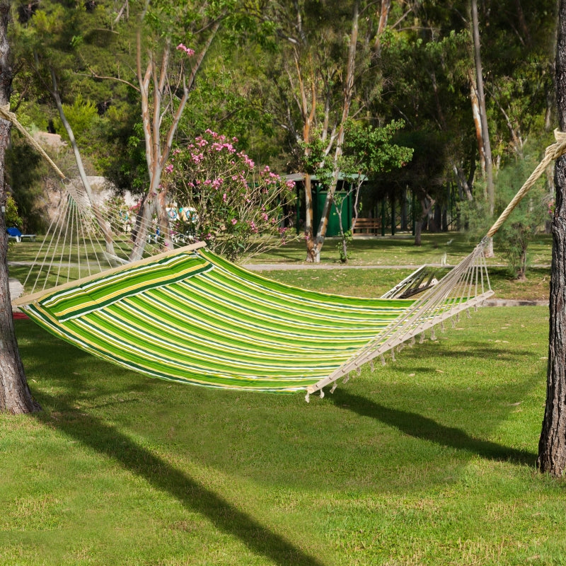 Outsunny Hammock Camping Swing Outdoor Garden Beach Stripe Hanging Bed with Pillow 188L x 140W (cm)