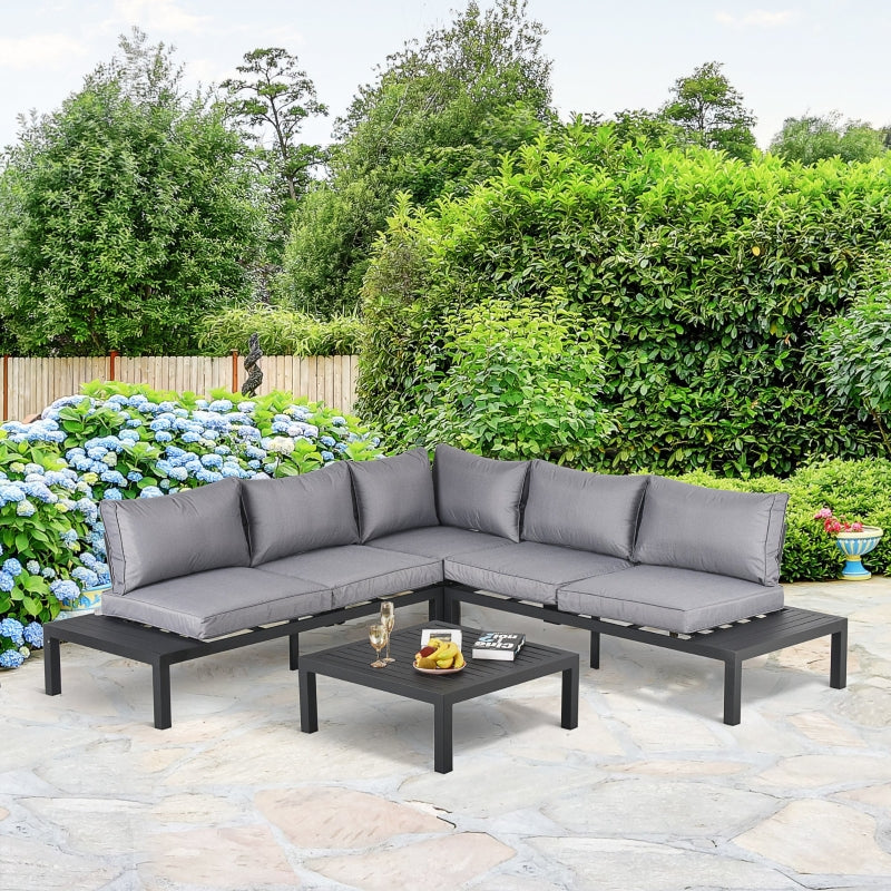 Outsunny 4 Pieces L-shape Garden Sofa Set with Padded Cushions Sofa Side Table Outdoor Furniture w/ Coffee Table for Patio Backyard Grey