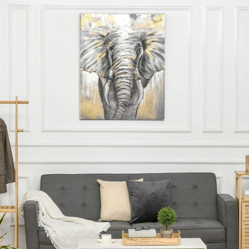 HOMCOM Hand-Painted Metal Canvas Wall Art Grey African Elephant, Wall Pictures for Living Room Bedroom Decor, 100 x 80 cm