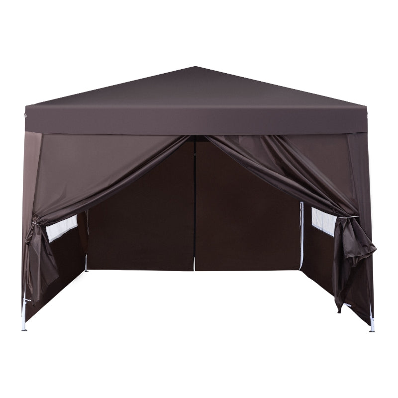 Outsunny 3 x 3 Meters Pop Up Water Resistant Gazebo Wedding Camping Party Tent Canopy Marquee - Coffee + Free Carry Bag + 2 walls 2 windows