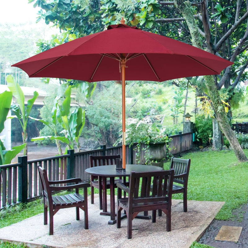 Outsunny 2.5m Wood Garden Parasol Sun Shade Patio Outdoor Market Umbrella Canopy with Top Vent, Wine Red