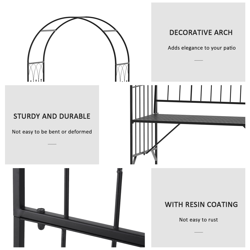 Outsunny Garden Metal Arch Bench Outdoor Patio Rose Trellis Arbour Pergola for Climbing Plant Antique Style 2-Seater Chair, Black