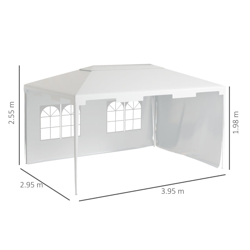 Outsunny 3 x 4 m Garden Gazebo Shelter Marquee Party Tent with 2 Sidewalls for Patio Yard Outdoor, White