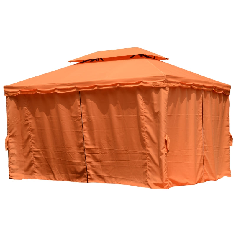 Outsunny 3 x 4 m Aluminium Metal Gazebo Marquee Canopy Pavilion Patio Garden Party Tent Shelter with Nets and Sidewalls - Orange