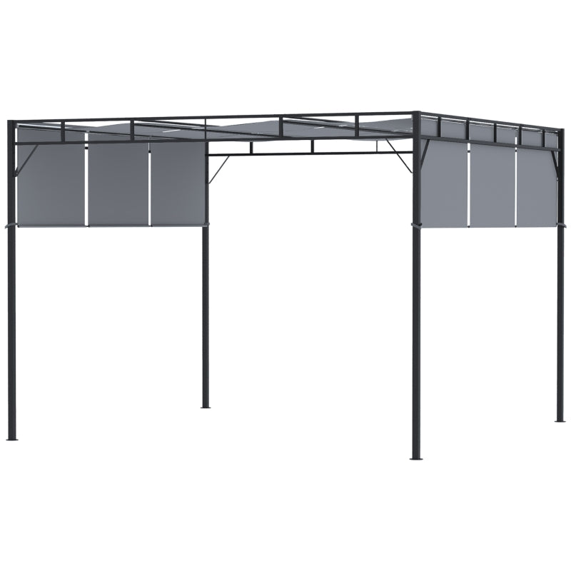 Outsunny 3 x 3(m) Steel Pergola Gazebo Garden Shelter with Retractable Roof Canopy for Outdoor, Patio, Dark Grey