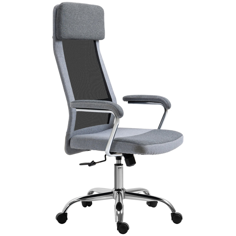 Vinsetto Office Chair Linen-Feel Mesh Fabric High Back Swivel Computer Task Desk Chair for Home with Arm, Wheels, Grey