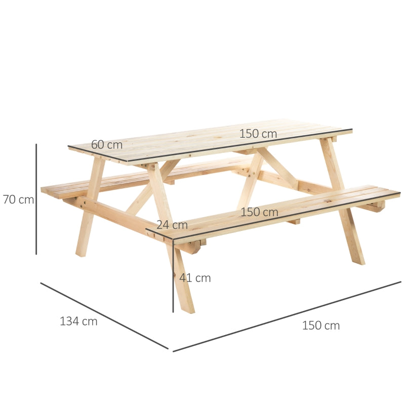 Outsunny 4 Seater Wooden Picnic Table Bench for Outdoor Garden or Patio w/ Parasol Cutout 150 cm