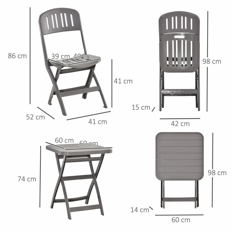 Outsunny 3 Piece Garden Bistro Set w/ Foldable Design Garden Coffee Table Two Chairs One Square Table - Grey