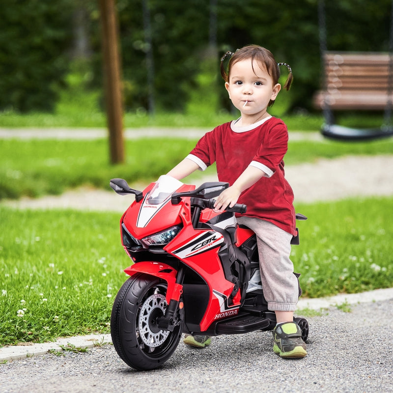 HOMCOM Electric Ride On Motorcycle with Headlights Music, 6V Battery Powered Kids Motorcycle Vehicle with Training Wheels, Outdoor Play Toy Red