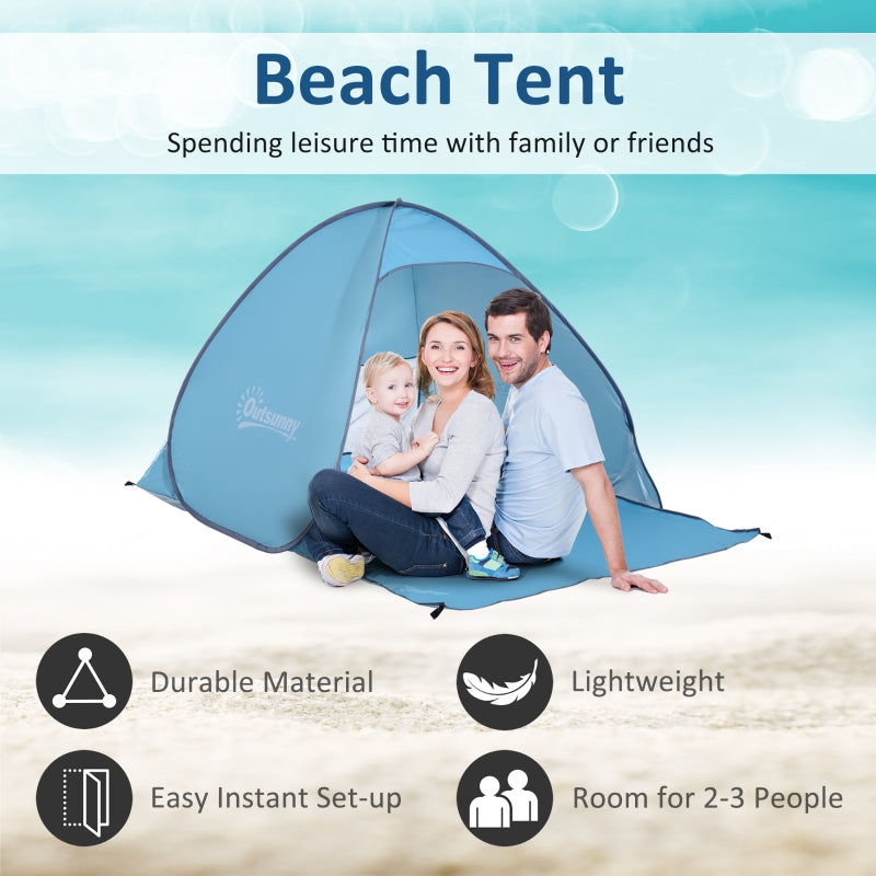 Outsunny 2-3 Person Pop up Beach Tent Hiking UV 30+ Protection Patio Sun Shelter (Blue)