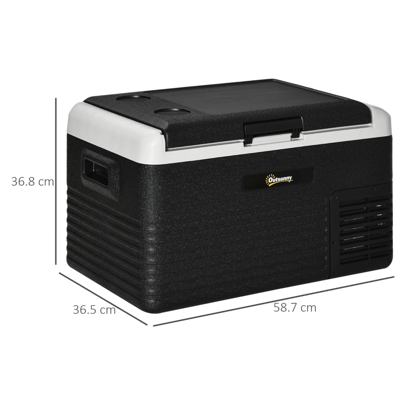 Outsunny 30L Car Refrigerator, Portable Compressor Car Fridge Freezer, Electric Cooler Box with 12/24V DC and 110-240V AC for Picnic, Down to -20℃