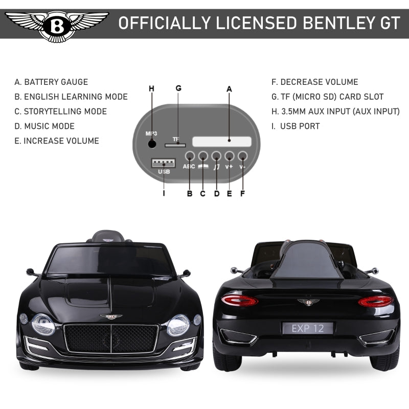 HOMCOM Kids Electric Car 6V Battery PP Licensed Bentley Ride On Toys Black