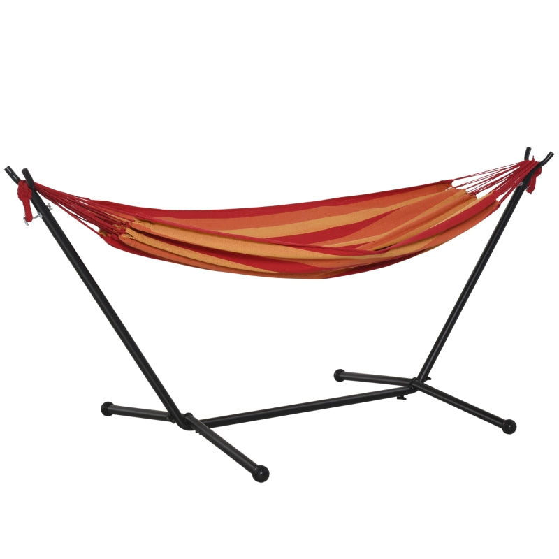 Outsunny Hammock with Stand, Camping Hammock with Portable Carrying Bag, Adjustable Height, 120kg Load Capacity, Red Stripe,277 x 121cm