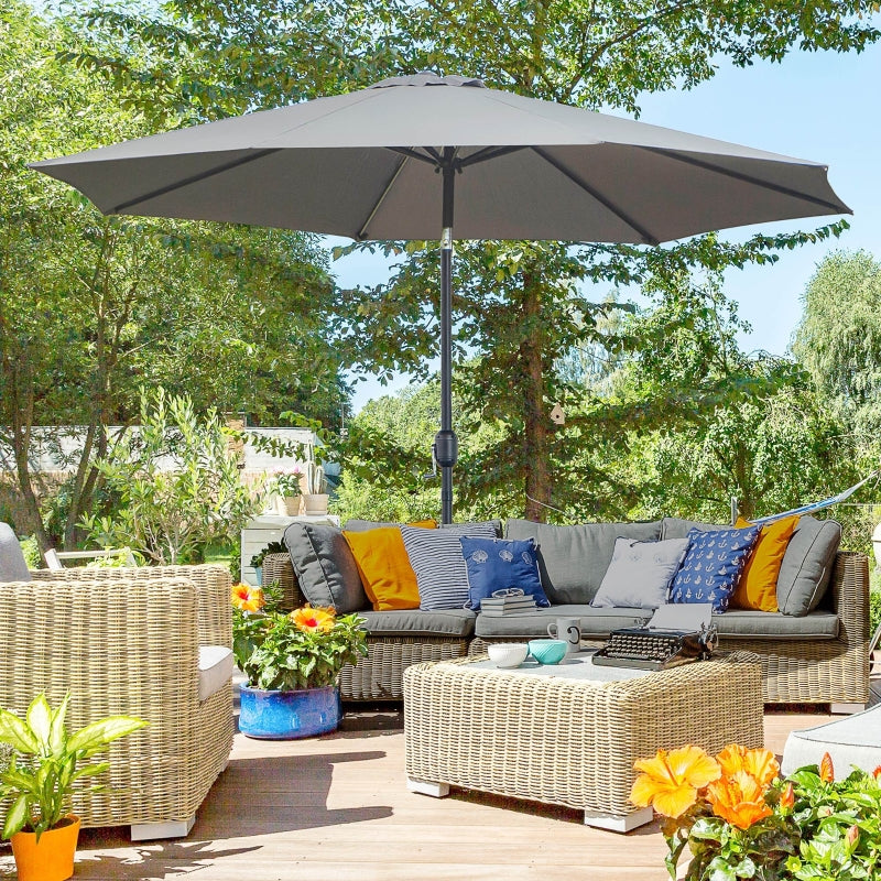 Outsunny 3(m) Tilting Parasol Garden Umbrellas, Outdoor Sun Shade with 8 Ribs, Tilt and Crank Handle for Balcony, Bench, Garden, Dark Grey