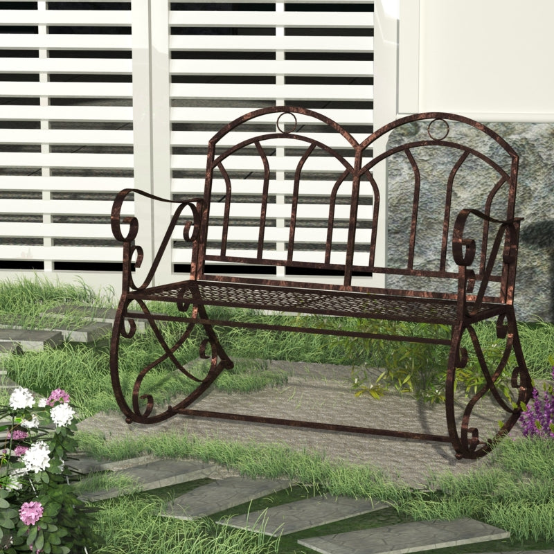 Outsunny 2 Seater Metal Garden Park Bench Outdoor Rocking Chair Swing Bench Loving Seat Bronze