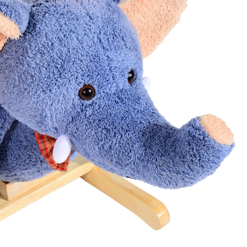 HOMCOM Children Kids Rocking Horse Toys Plush Elephant Rocker Seat with Sound Toddler Baby Gift Blue