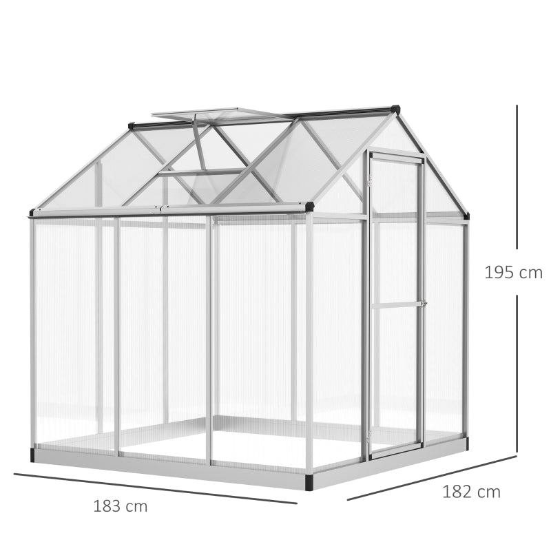 Outsunny 6x6ft Clear Polycarbonate Greenhouse Aluminium Frame Large Walk-In Garden Plants Grow