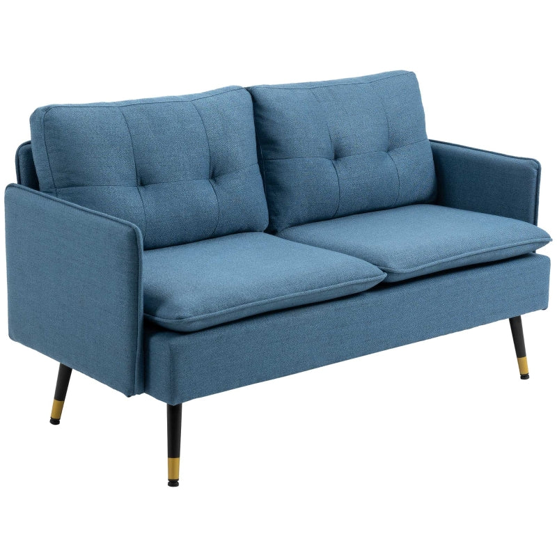 HOMCOM 2 Seater Sofas for Living Room, Fabric Couch, Button Tufted Love Seat with Cushions, Dark Blue