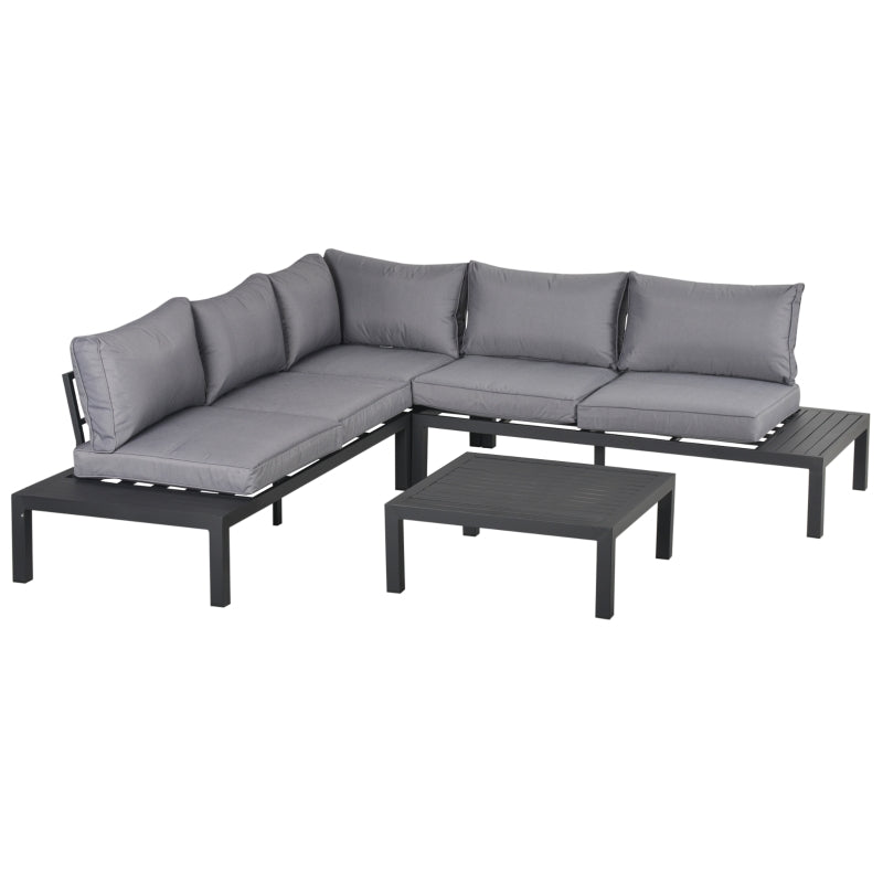 Outsunny 4 Pieces L-shape Garden Sofa Set with Padded Cushions Sofa Side Table Outdoor Furniture w/ Coffee Table for Patio Backyard Grey