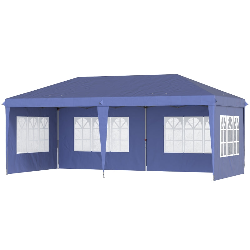 Outsunny 3 x 6m Pop Up Gazebo, Height Adjustable Marquee Party Tent with Sidewalls and Storage Bag, Blue