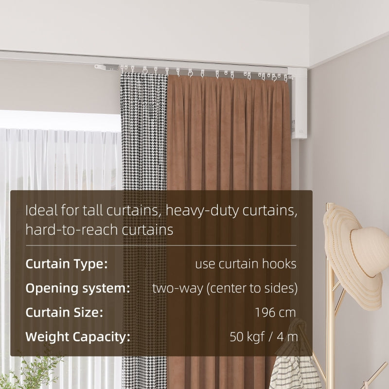 HOMCOM 3.6 Meters Automatic Electric Curtain Track with Remote, Alexa, Google Voice, WiFi App Control, 196x5x5cm, White