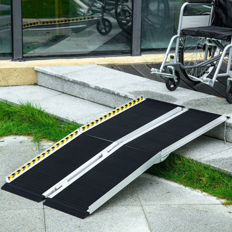 HOMCOM Wheelchair Ramp, 152L x 73Wcm, 272KG Capacity, Folding Aluminium Threshold Ramp w/ Non-Skid Surface, Transition Plates Above & Below for Steps