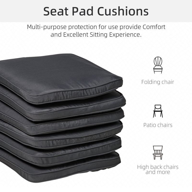 Outsunny Set of 6 Chair Cushion Seat Pads Dining Chair w/ Straps Indoor Outdoor Removable Tie On Garden Patio Grey