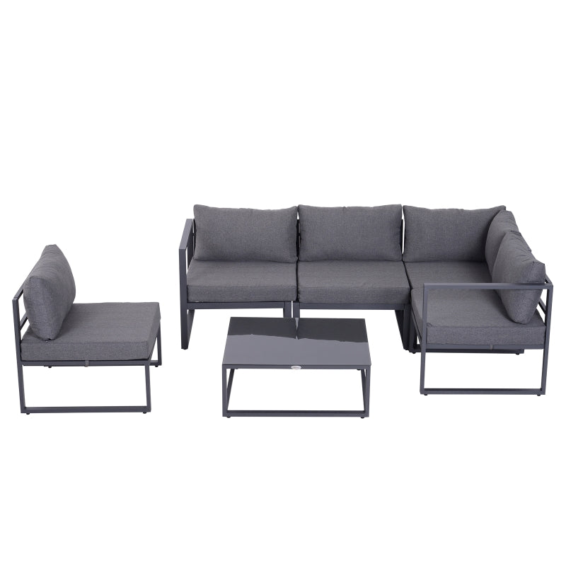 Outsunny 6Pcs Outdoor Sectional Sofa Set Conversation Aluminum Frame w/ Cushion