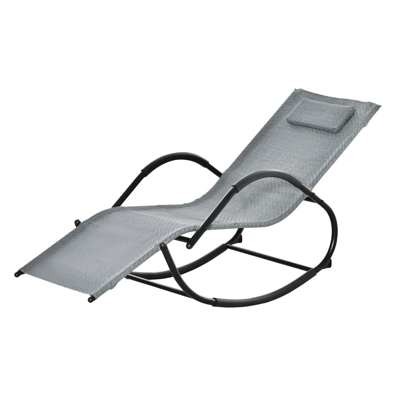 Outsunny Rocking Chair Zero Gravity Rocking Lounge Chair Rattan Effect Patio Rocker w/ Removable Pillow Recliner Seat Breathable Texteline - Grey