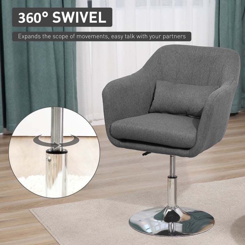 HOMCOM Swivel Accent Chair Contemporary Vanity Armchair with Adjustable Height Thick Cushion Lumbar Support Armrest for Bedroom