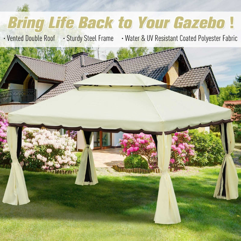 Outsunny 3 x 4 m Aluminium Metal Gazebo Marquee Canopy Pavilion Patio Garden Party Tent Shelter with Nets and Sidewalls - Cream White