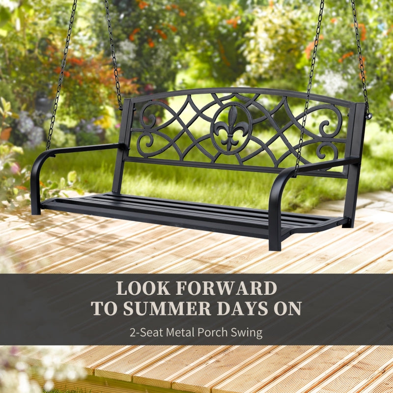 Outsunny Outdoor Porch Swing Seat Bench with Chains for the Yard, Deck, & Backyard, Black