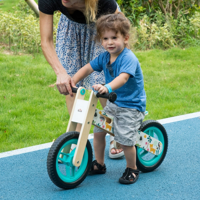 HOMCOM Kids Balance Bike 12 Inch Wooden No Pedal Bicycle with Adjustable Seat EVA Wheels for 3-6 Years Boys Girls, White