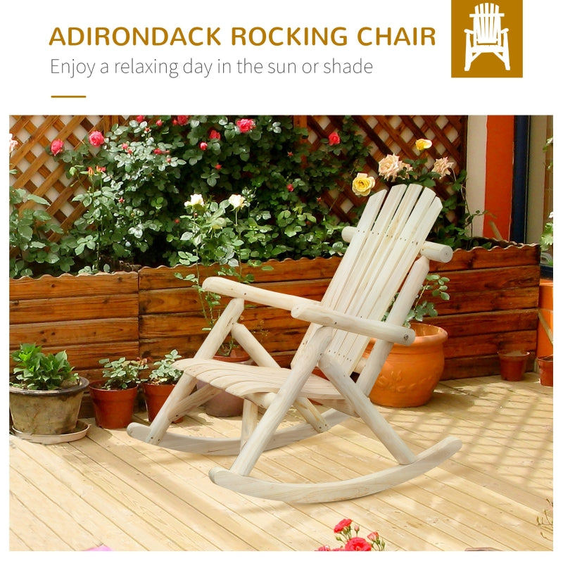 Outsunny Adirondack Chair Cedar Wood Ergonomic Rocking Chair Porch Rocker Garden Traditional - Burlywood