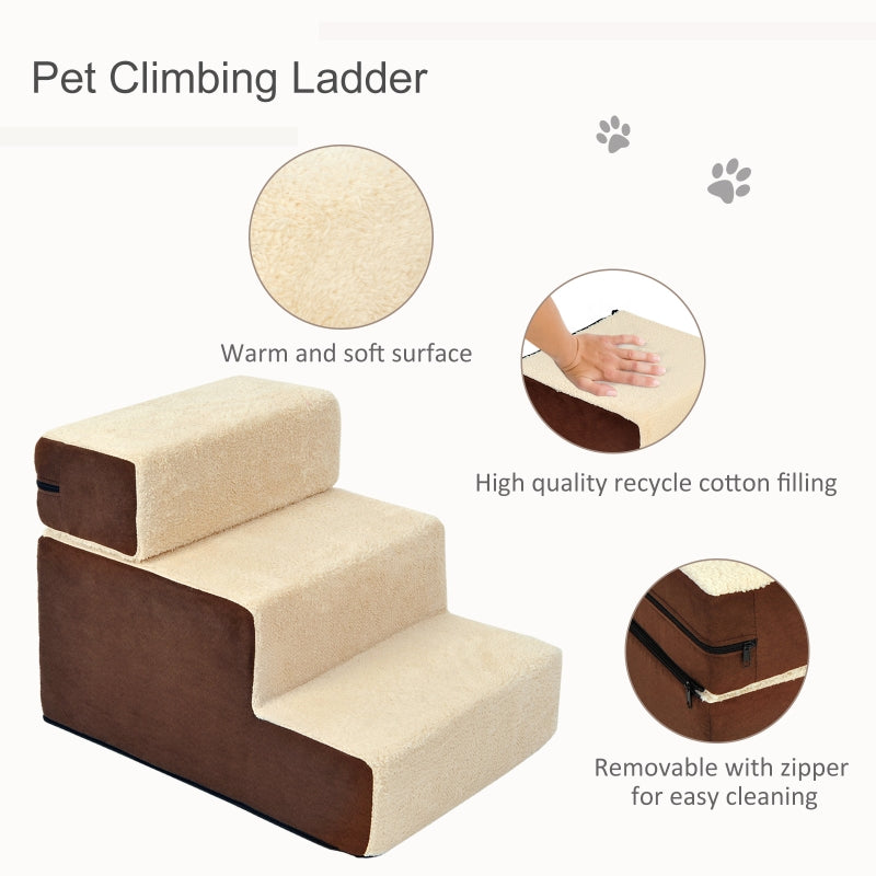 PawHut Deluxe Pet Stairs 3 Steps Dog Cat Soft Padded Covered Staircase