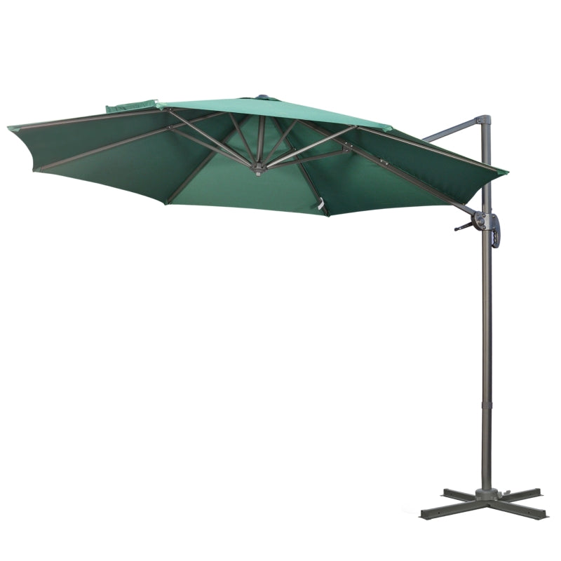 Outsunny 3 x 3(m) Cantilever Parasol with Cross Base, Garden Umbrella with 360° Rotation, Crank Handle and Tilt for Outdoor, Patio, Green