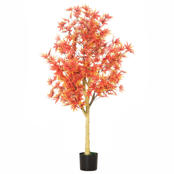 HOMCOM Artificial Realistic Red Maple Tree Faux Decorative Plant in Nursery Pot for Indoor Outdoor Décor, 135cm