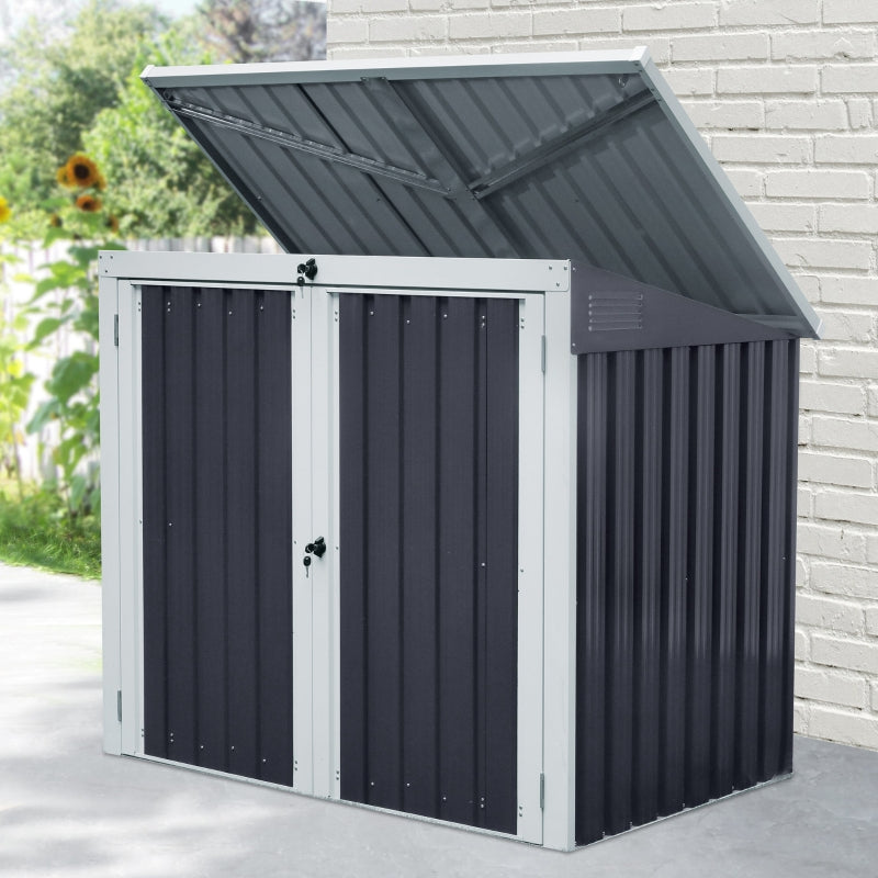 Outsunny 5ft x 3ft Garden 2-Bin Corrugated Steel Rubbish Storage Shed w/ Locking Doors Lid Outdoor Hygienic Dustbin Unit Garbage Trash Cover