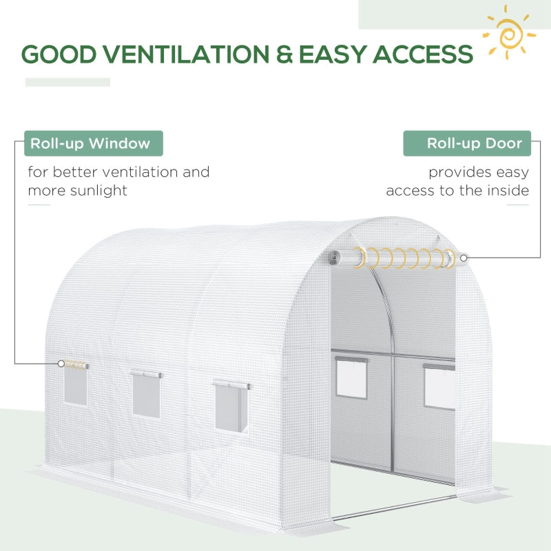 Outsunny 3 x 2 x 2m Greenhouse Replacement Walk-in PE Hot House Cover with 6 Windows Roll-Up and Zipper Door, White