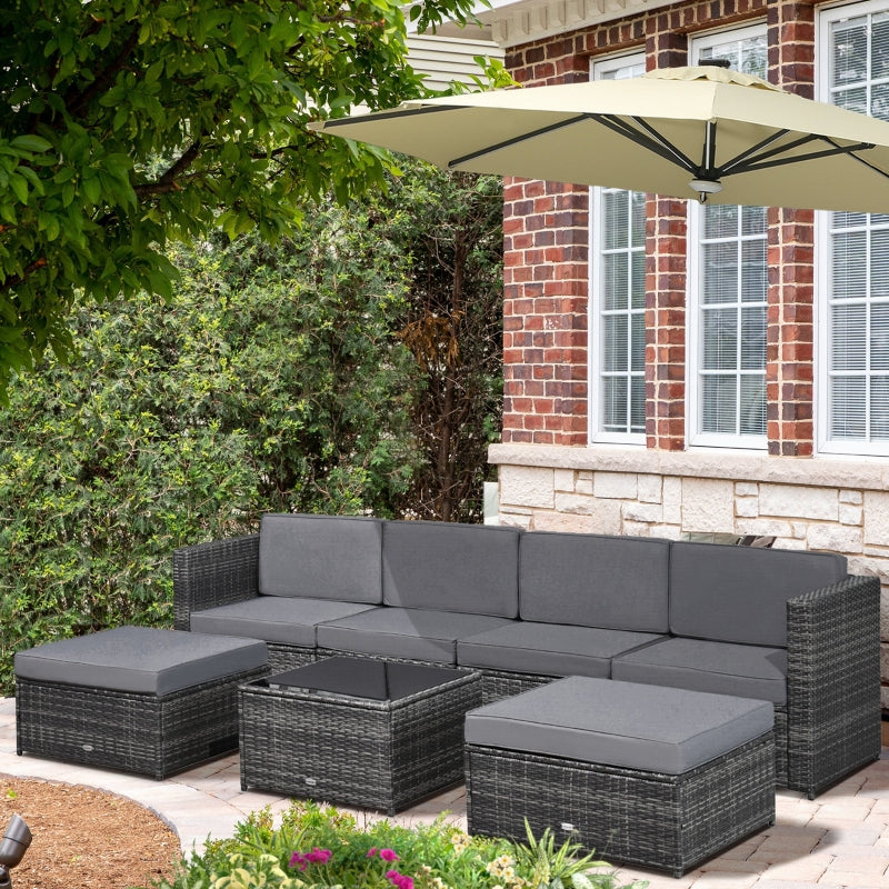 Outsunny 6-Seater Rattan Wicker Sofa Set Patio Furniture Garden Outdoor with Cushions and Tables