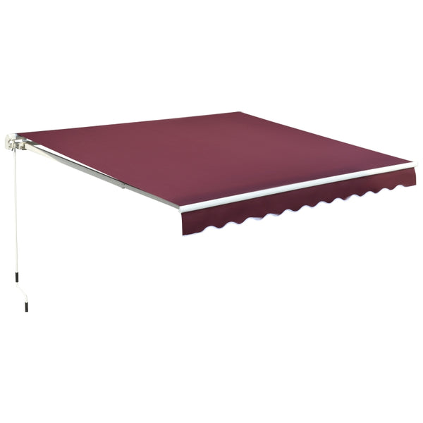 Outsunny 3x4m Garden Patio Retractable Manual Awning Window Door Sun Shade Canopy with Fittings and Crank Handle Wine Red